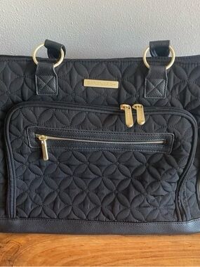 Bananafish Roxanna black quilted tote bag with heavy duty brushed gold hardware.